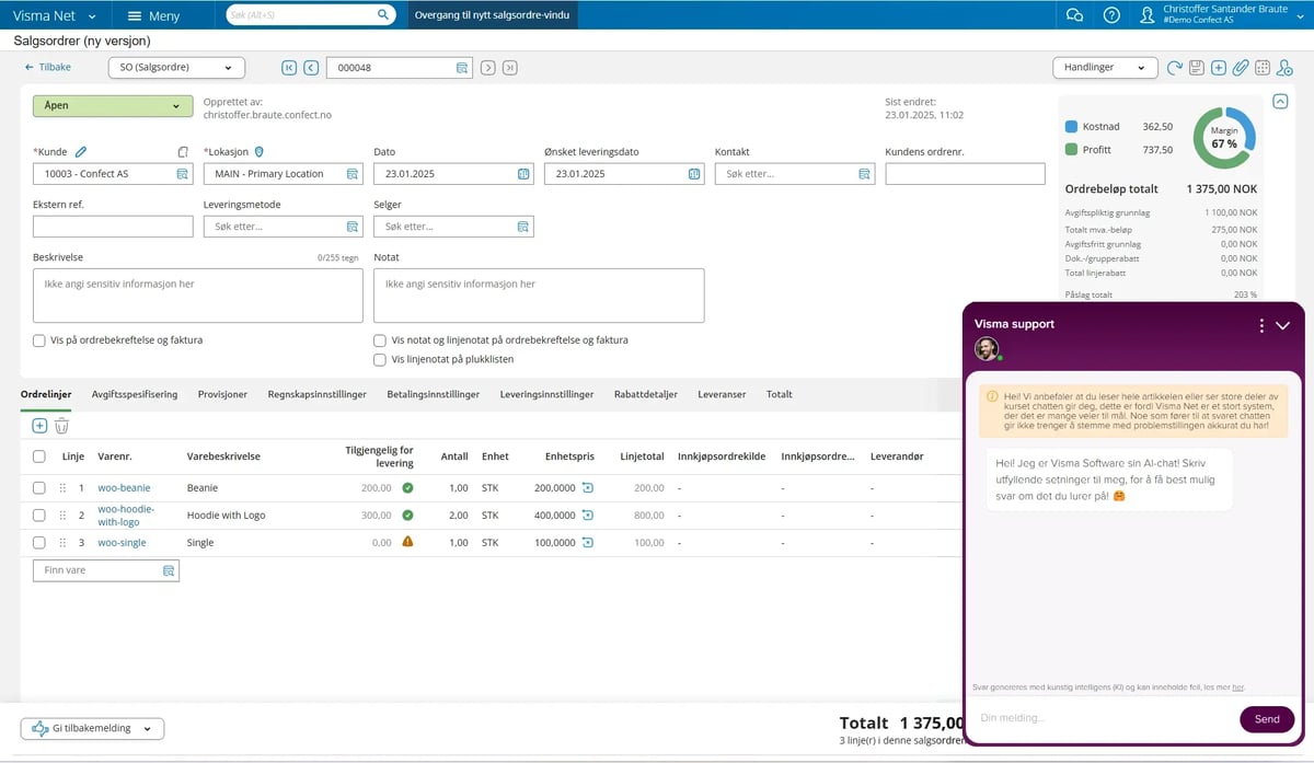 Visma-net-salgsorder